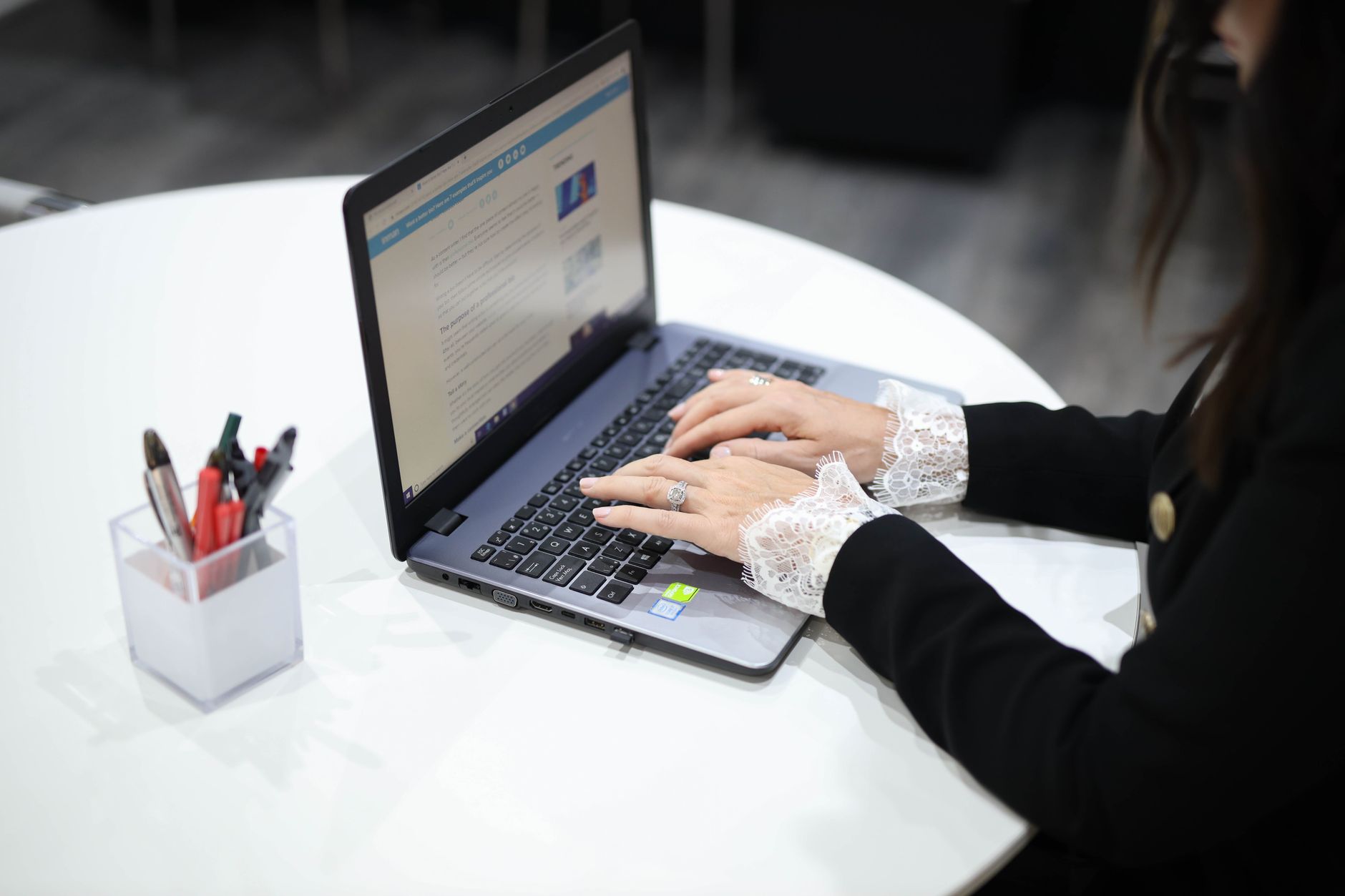 SEO consultant working on laptop